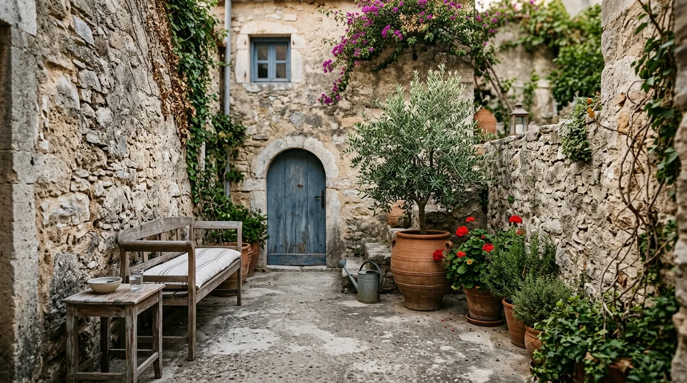 Compact Courtyard with Stone Wall